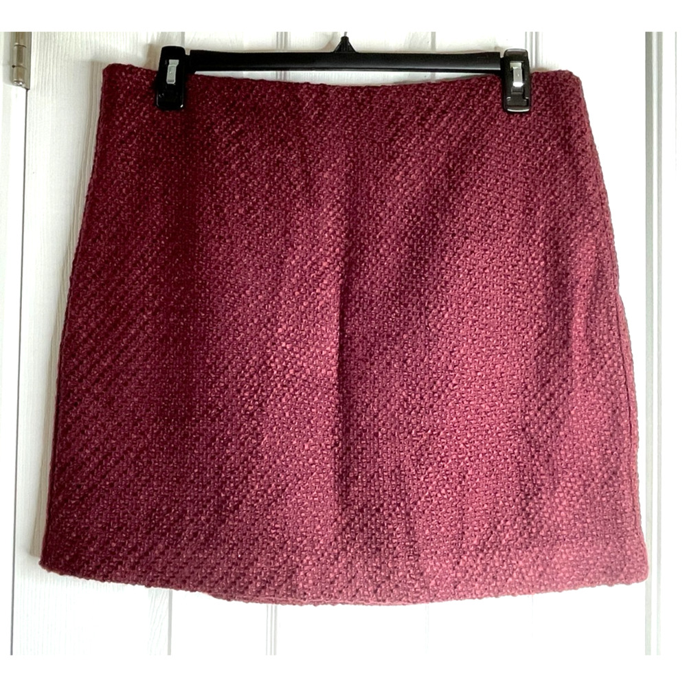 Loft Outlet A-Line Nubby Wool Blend Office Skirt Size 14 Burgundy Lined NWT